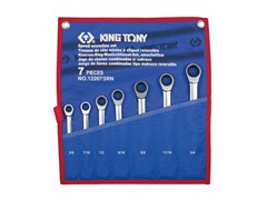 Набор комбинированных трещоточных ключей, 3/8"-3/4", чехол из теторона, 7 предметов KING TONY 12207SRN